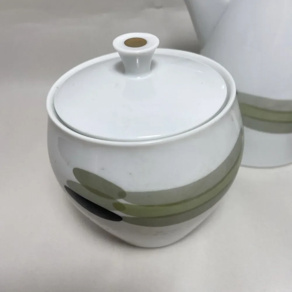 Noritake Green Island Saki Or Tea Pot with Creamer and Sugar Lot of 6  Japan